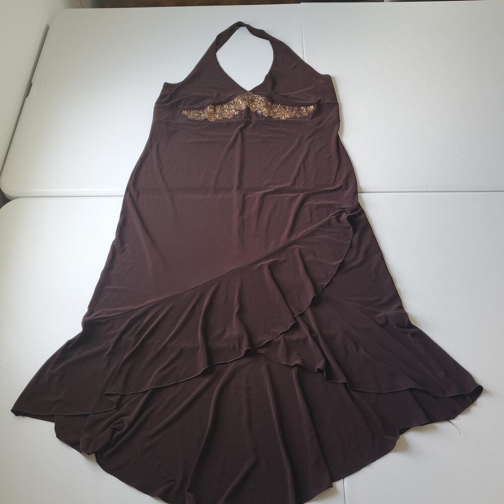 Y2K Fairy Grunge Whimsigoth Taboo Dress Womens 3X Brown Halter Sparkle Party